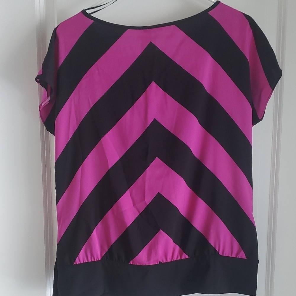 Ann Taylor Vibrant Pink and Black Striped Blouse - Picture 3 of 3
